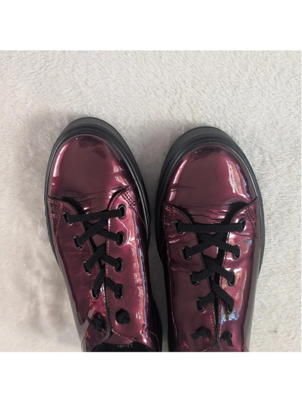 Ara HighSoft Metallic Burgundy Patent Leather Lace Up Sneakers Shoes - Size 7